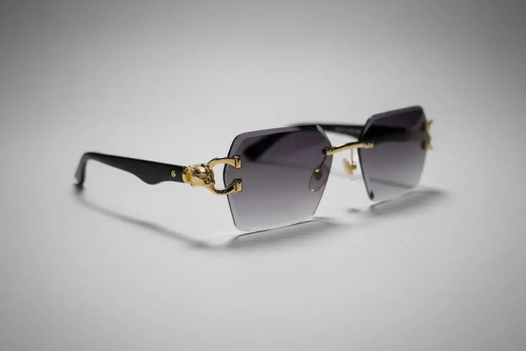 Gold Panther Rimless Sunglasses – Luxury UV Protection Eyewear Raunaq