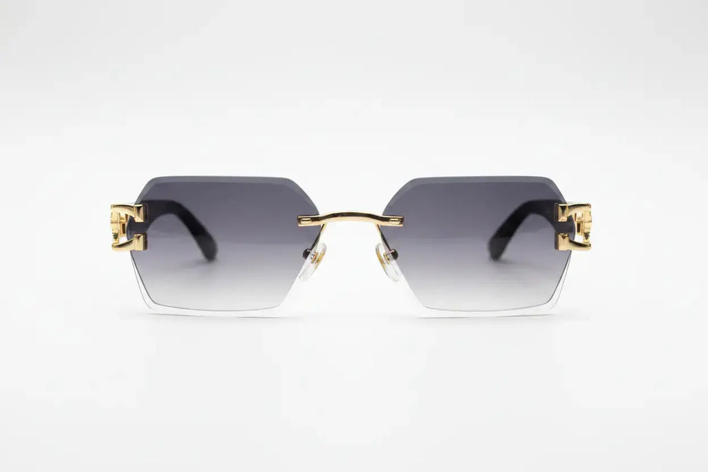 Gold Panther Rimless Sunglasses – Luxury UV Protection Eyewear Raunaq