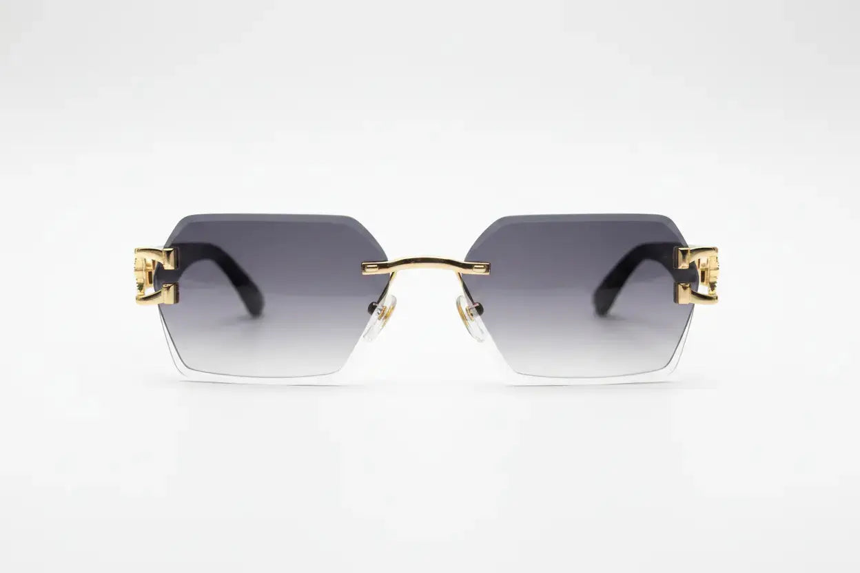 Gold Panther Rimless Sunglasses – Luxury UV Protection Eyewear Raunaq