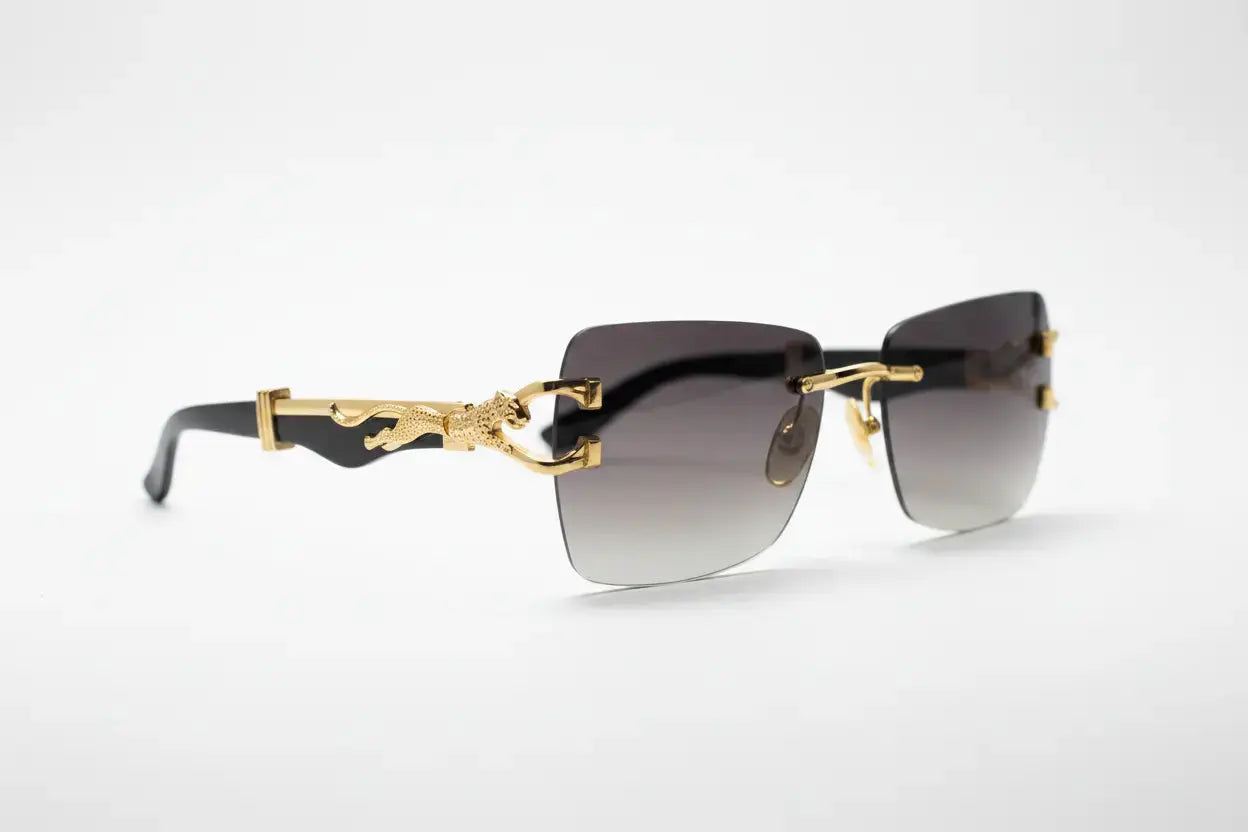 Gold Panther Rimless Sunglasses – Luxury UV Protection Eyewear Raunaq