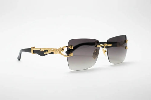 Gold Panther Rimless Sunglasses – Luxury UV Protection Eyewear Raunaq
